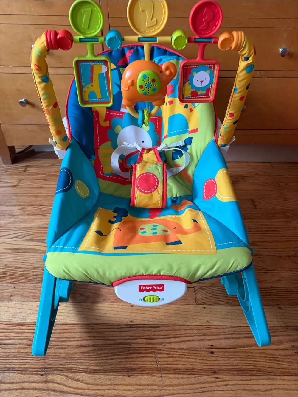 Fisher-Price Blue, Yellow and Orange Infant Bouncer with Toy Bar